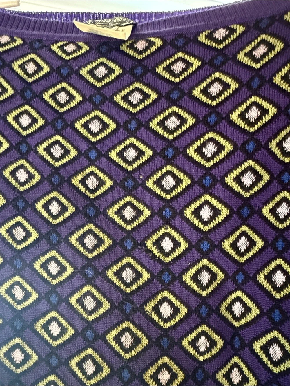 Versace Purple Geometric Diamond-Print Crewneck Sweater- see pics for flaws
